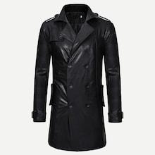 Shein Men Double Breasted Solid Pu Jacket