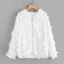 Shein Fringe Detail Solid Zip Up Jacket
