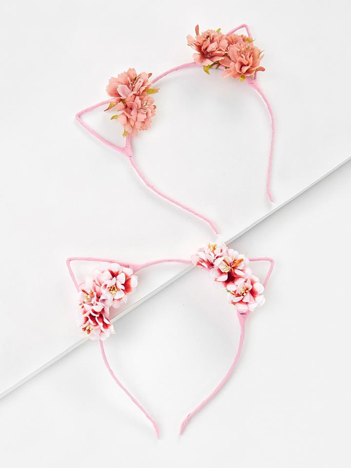 Shein Cat Ear Flower Decorated Headband 2pcs