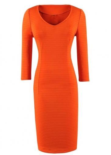 Rosewe Stylish V Neck Empire Waist Cotton Dress Orange