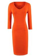 Rosewe Stylish V Neck Empire Waist Cotton Dress Orange