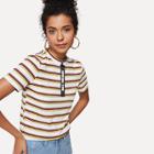 Shein Striped Ribbed Zip Up Tee