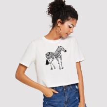 Shein Zebra Print Crop Tee