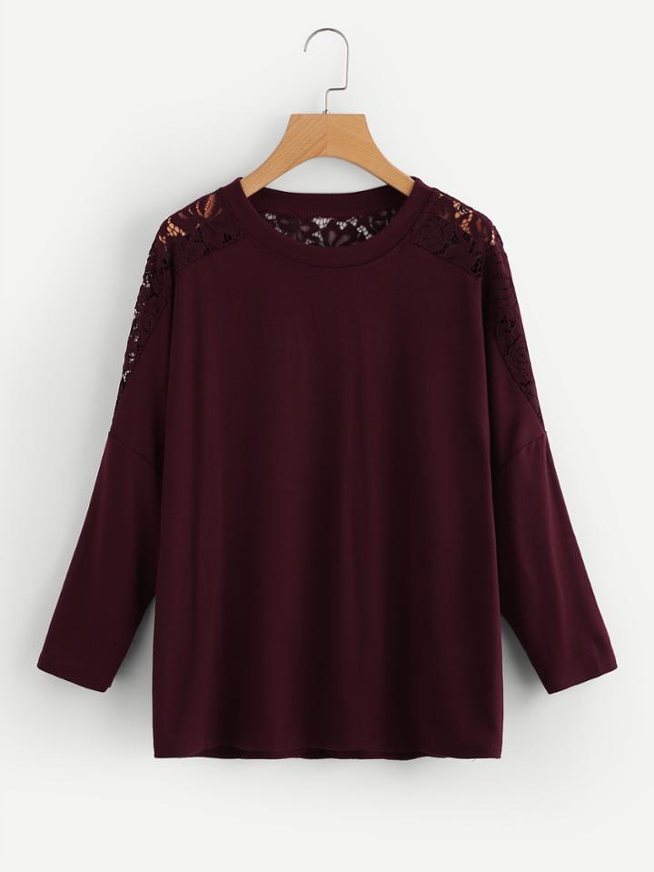 Shein Drop Shoulder Lace Insert Tee