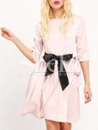 Shein Pink Knotted A Line Dress With Belt