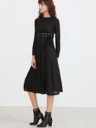 Shein Black Eyelet Lace Up Zipper Back Dress