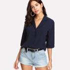 Shein Notch Collar Drop Shoulder Button Up Top