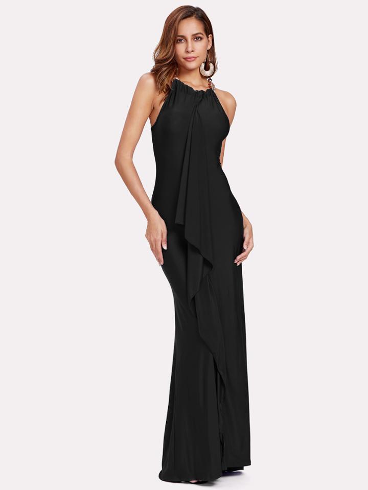 Shein Halter Neck Flounce Trim Dress