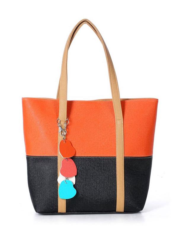 Shein Colorblock Pu Tote Bag With Heart Charm