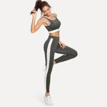 Shein Contrast Panel Sporty Bra And Leggings Set