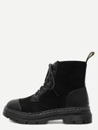 Shein Black Plush Leather Lace Up Cap Toe Booties