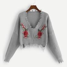 Shein Raw Hem Applique Sweater