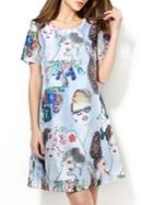 Shein Blue Character Print A-line Dress