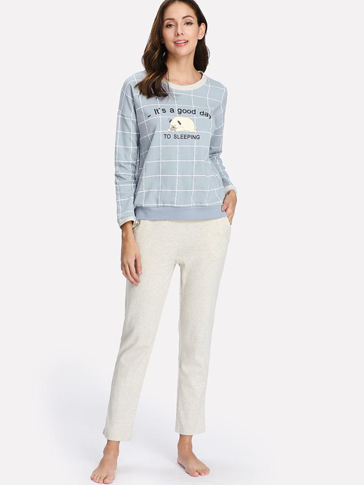 Shein Grid Pullover & Pants Pj Set