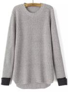 Shein Contrast Cuff Dip Hem Grey Sweater