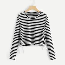 Shein Letter Taped Striped Tee