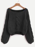 Shein Black Raglan Sleeve Cable Knit Sweater