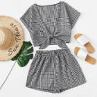 Shein Tie Front Gingham Top With Shorts