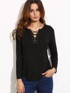 Shein Lace Up Grommet Curved Hem T-shirt