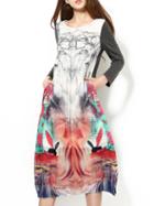 Shein Multicolor Print Pockets Split Combo Dress