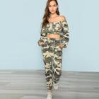 Shein Off Shoulder Crop Camo Jacket