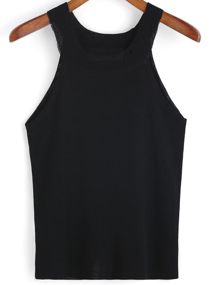 Shein Black Round Neck Slim Tank Top