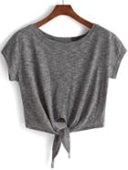 Shein Grey Knotted Crop T-shirt