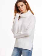 Shein White Turtleneck Drop Shoulder Slit Sweater