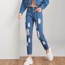 Shein Distressed Stripe Jeans