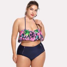 Shein Plus Jungle Print Halter Bikini Set