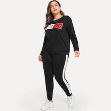 Shein Plus Letter Sweatshirt And Colorblock Pants Set