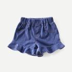 Shein Girls Flounce Hem Solid Elastic Waist Denim Shorts