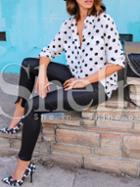 Shein White Polka Dot Pockets Blouse