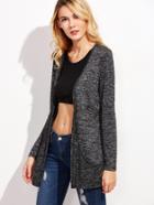 Shein Slub Print Open Front Pockets Coat