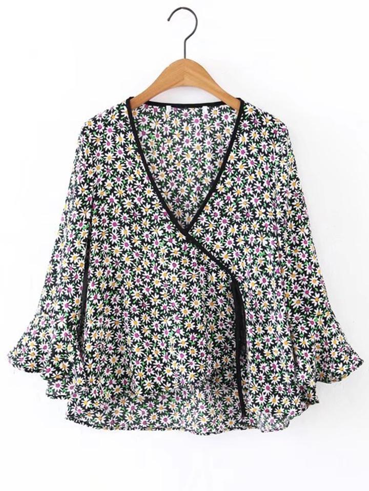 Shein Surplice Front Bell Sleeve Ruffle Top