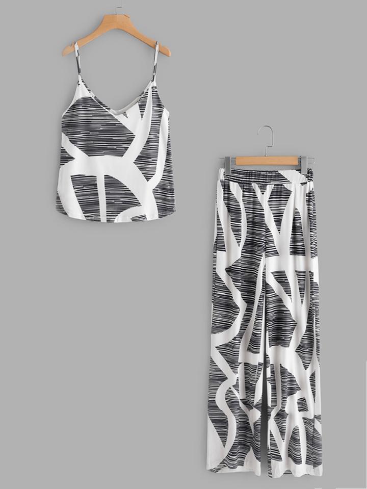 Shein Abstract Print Cami Top With Pants