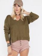 Shein Coffee Tied Scoop Back Drop Shoulder Split Sweater