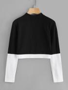 Shein Stand Collar Color Block Tee