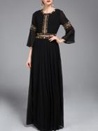 Shein Black Beading Mesh Pleated Maxi Dress