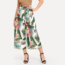 Shein Tropical Print Self Tie Wide Leg Pants