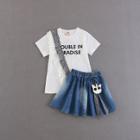 Shein Girls Lace Ruffle Contrast Tee With Skirt