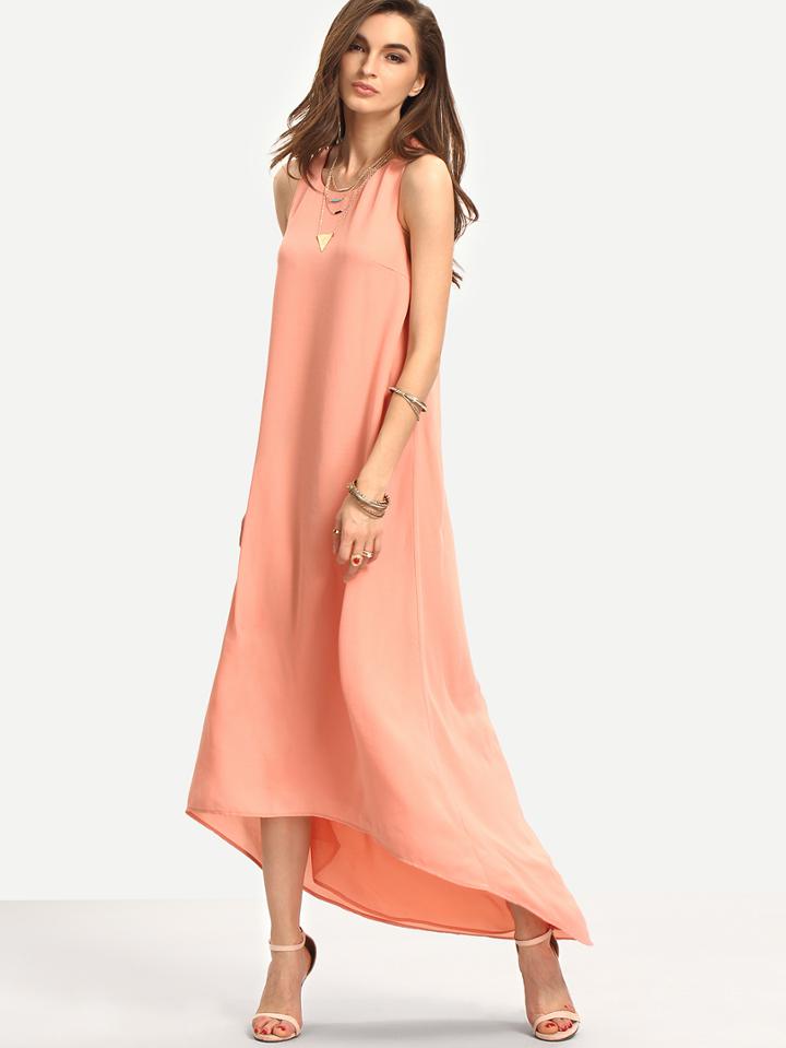 Shein Pink Princess Seam Dip Hem Knotted Back Dress