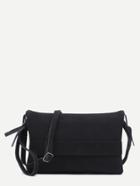 Shein Black Nubuck Leather Flodover Clutch Bag With Strap