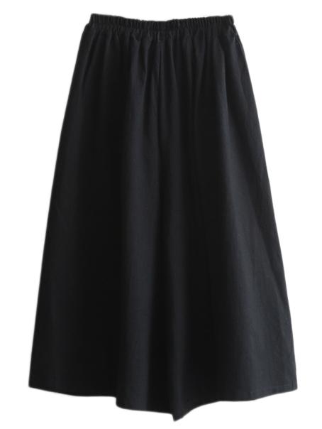 Shein Black Elastic Waist Wide Leg Cotton Hemp Culottes