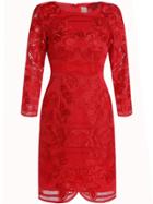 Shein Red Round Neck Length Sleeve Embroidered Dress