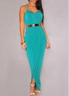 Rosewe Halter Neck Green Wrapped Maxi Dress