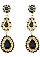 Shein Black Drop Gemstone Gold Flower Earrings