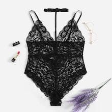 Shein Plus Floral Lace Teddy Bodysuit With Choker
