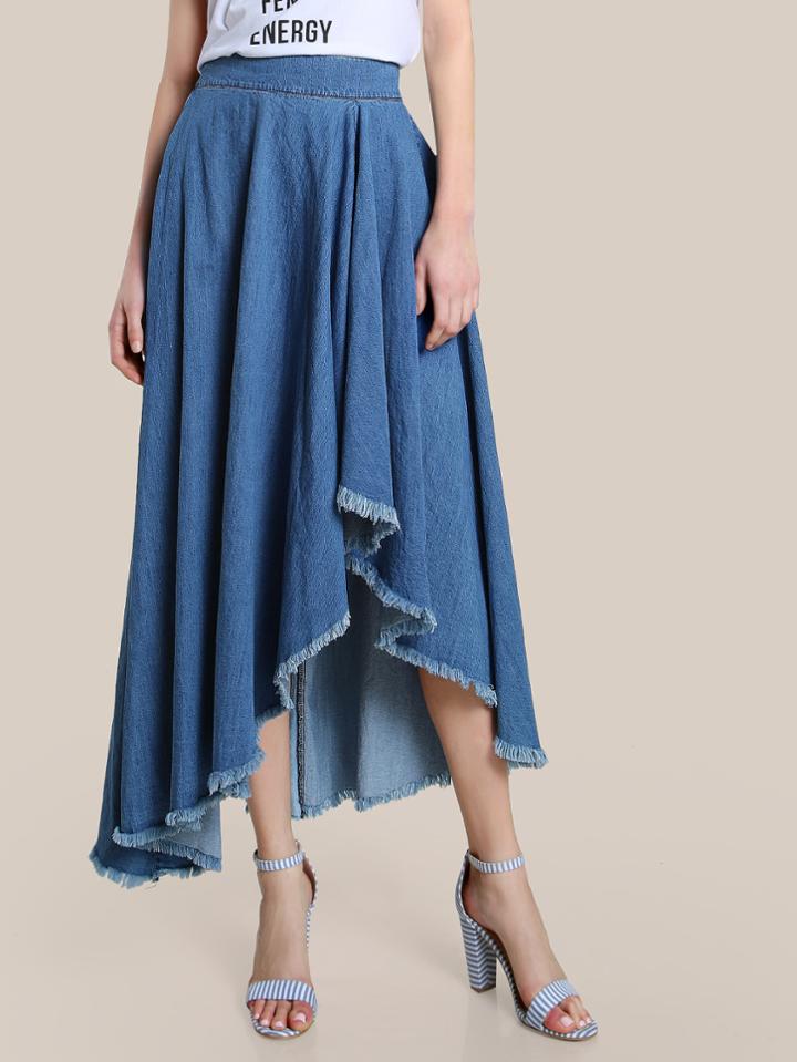 Shein Asymmetric Frayed Hem Skirt Denim