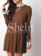 Shein Brown Crew Neck Pleated Tent Dress